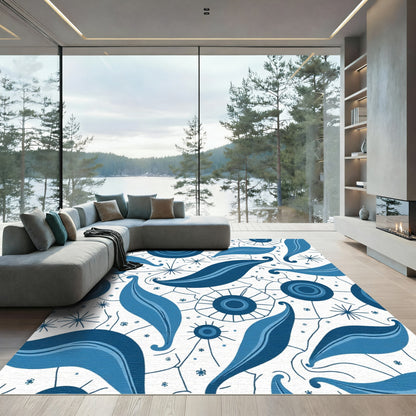 Deep Blue Abstract Leaf Medallion Rug