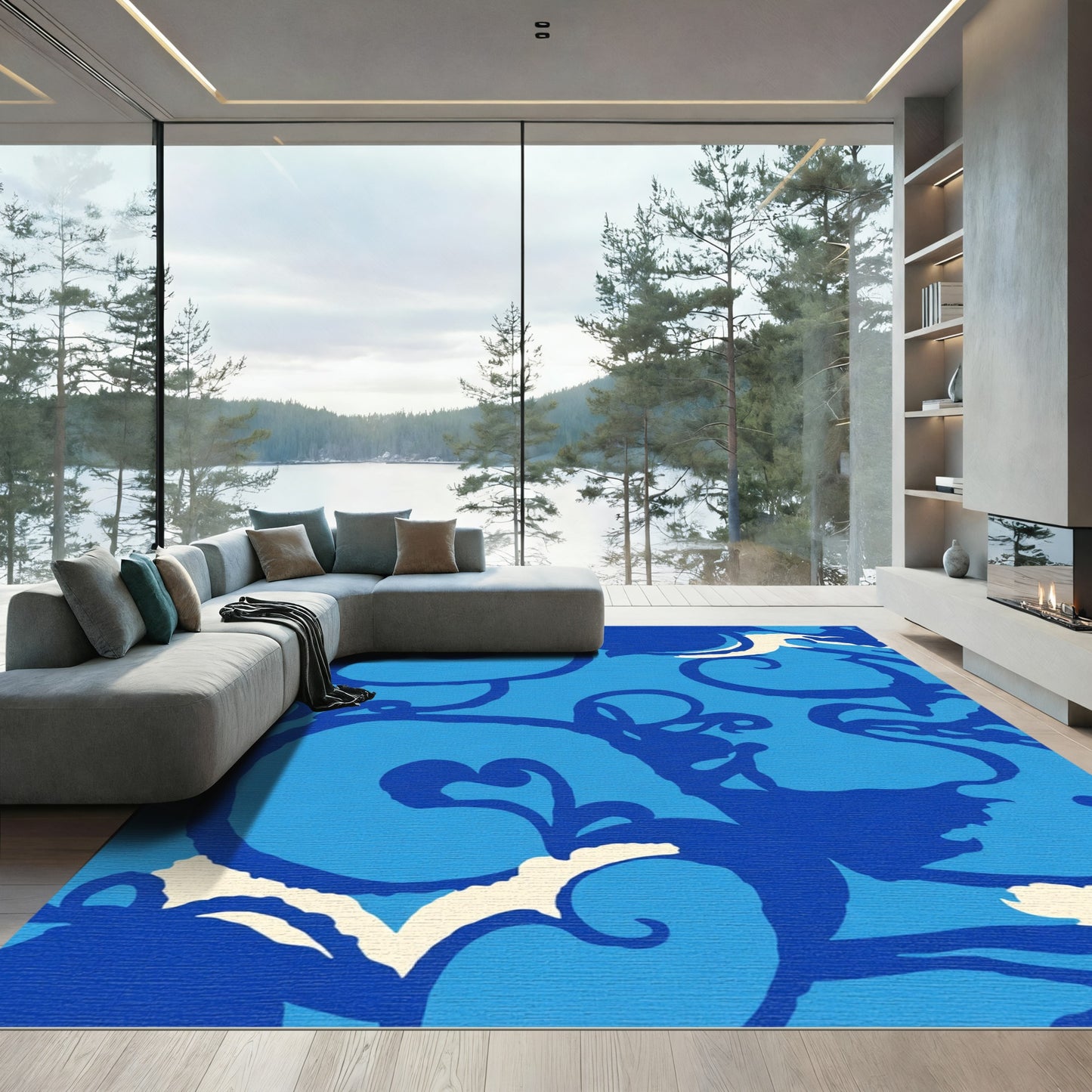Oceanic Blue Abstract Swirl Rug