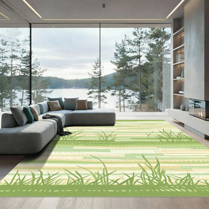 Pastoral Green Grass Field Stripes Rug