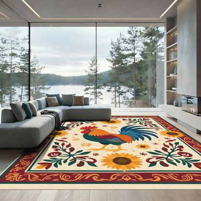 Bold Rooster Sunflower Floral Arrangement Rug