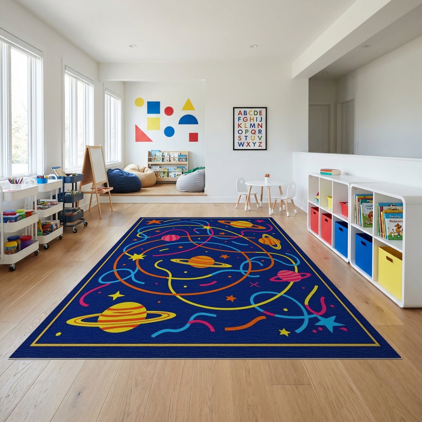 Neon Cosmic Swirling Planets Stars Rug