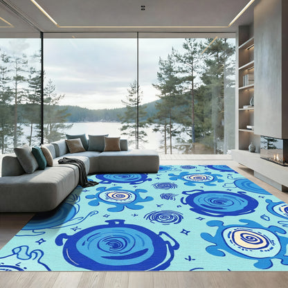 Oceanic Blue Turtle Swirl Illustration Rug
