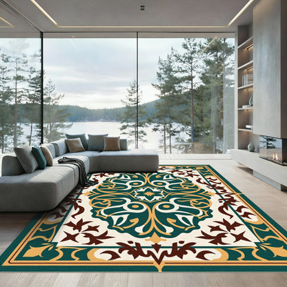 Deep Teal Golden Medallion Arabesque Rug