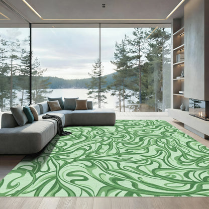 Muted Emerald Swirl Abstract Harmony Rug