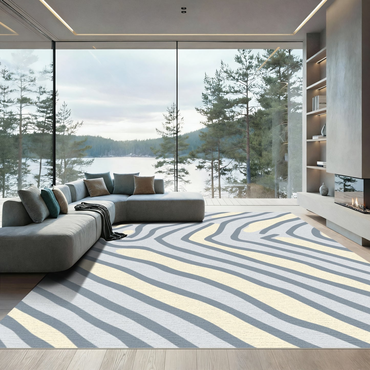 Soft Gray Beige Organic Stripe Rug
