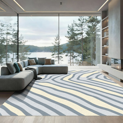 Soft Gray Beige Organic Stripe Rug