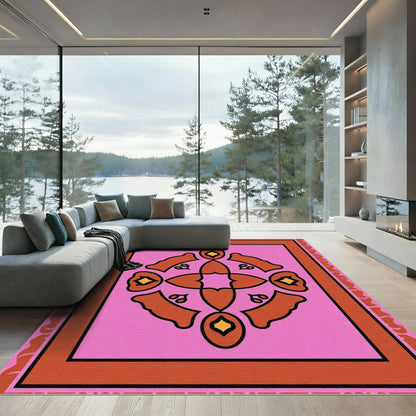 Pink Orange Jewel Medallion Arrangement Rug