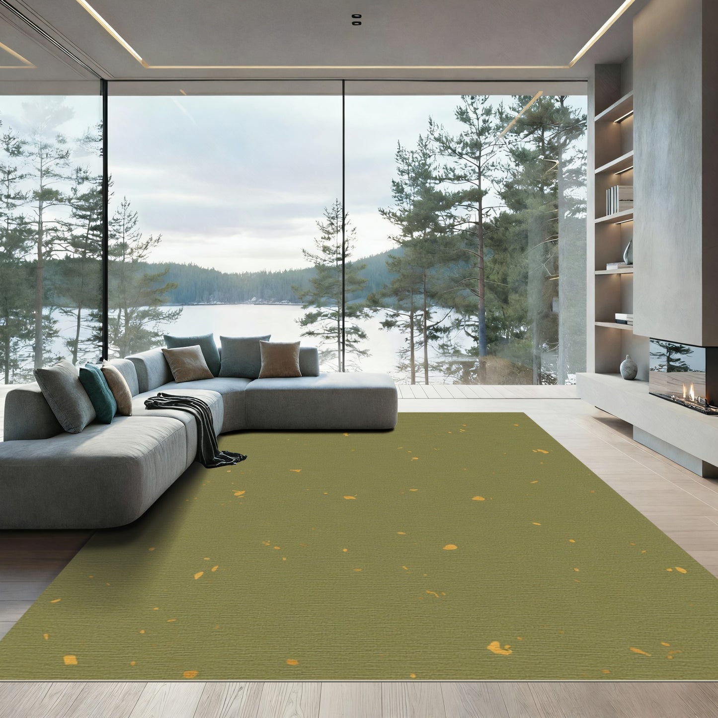 Olive Gold Speckled Abstract Rug