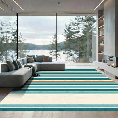 Aqua Teal Cream Striped Horizon Line Rug
