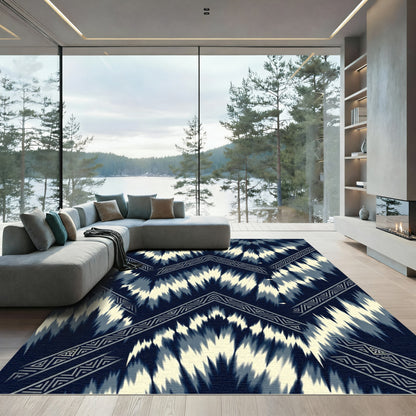 Navy Cream Chevron Jagged Stripe Rug