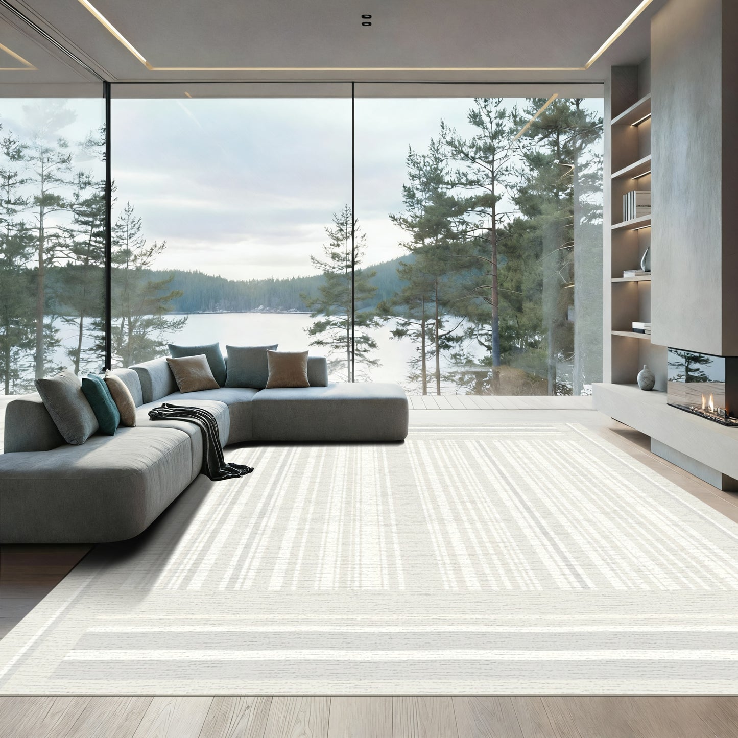 Soft Neutral Stripe Rectangular Rug