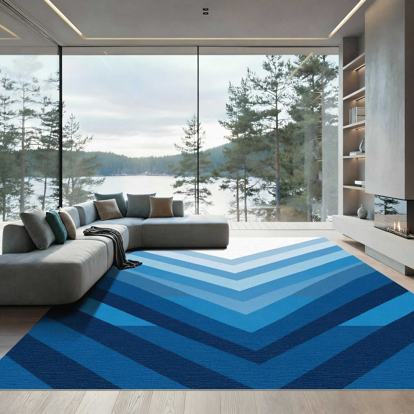 Graded Blue Chevron Incline Rug
