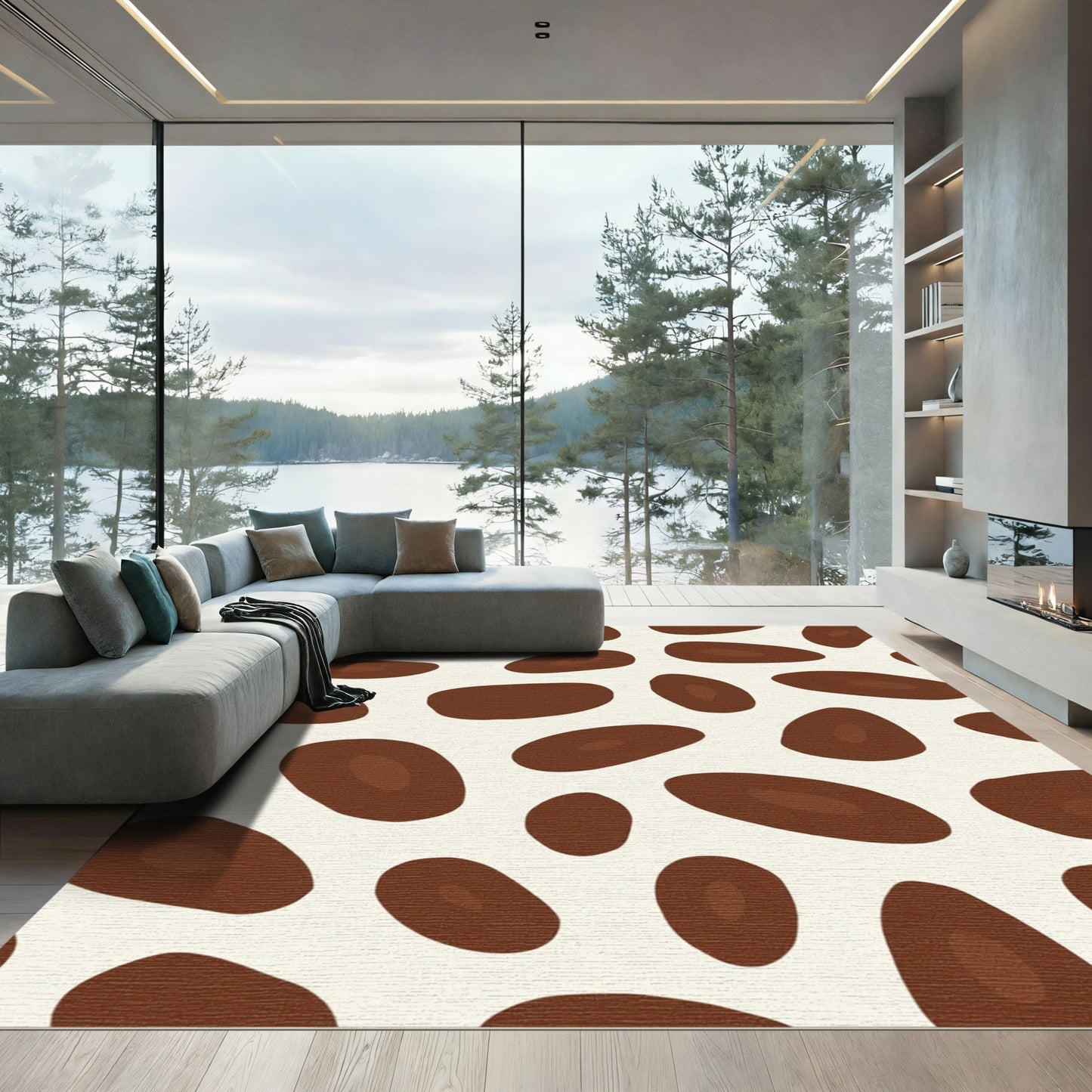 Brown Cream Organic Spots Rug