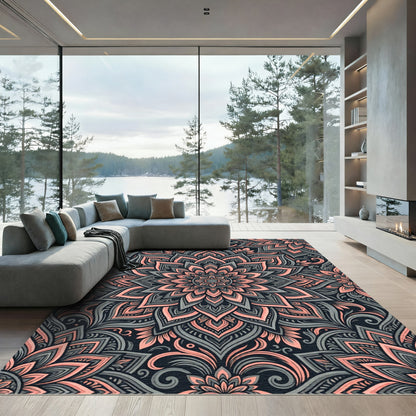 Elegant Dusty Rose Gray Floral Mandala Rug