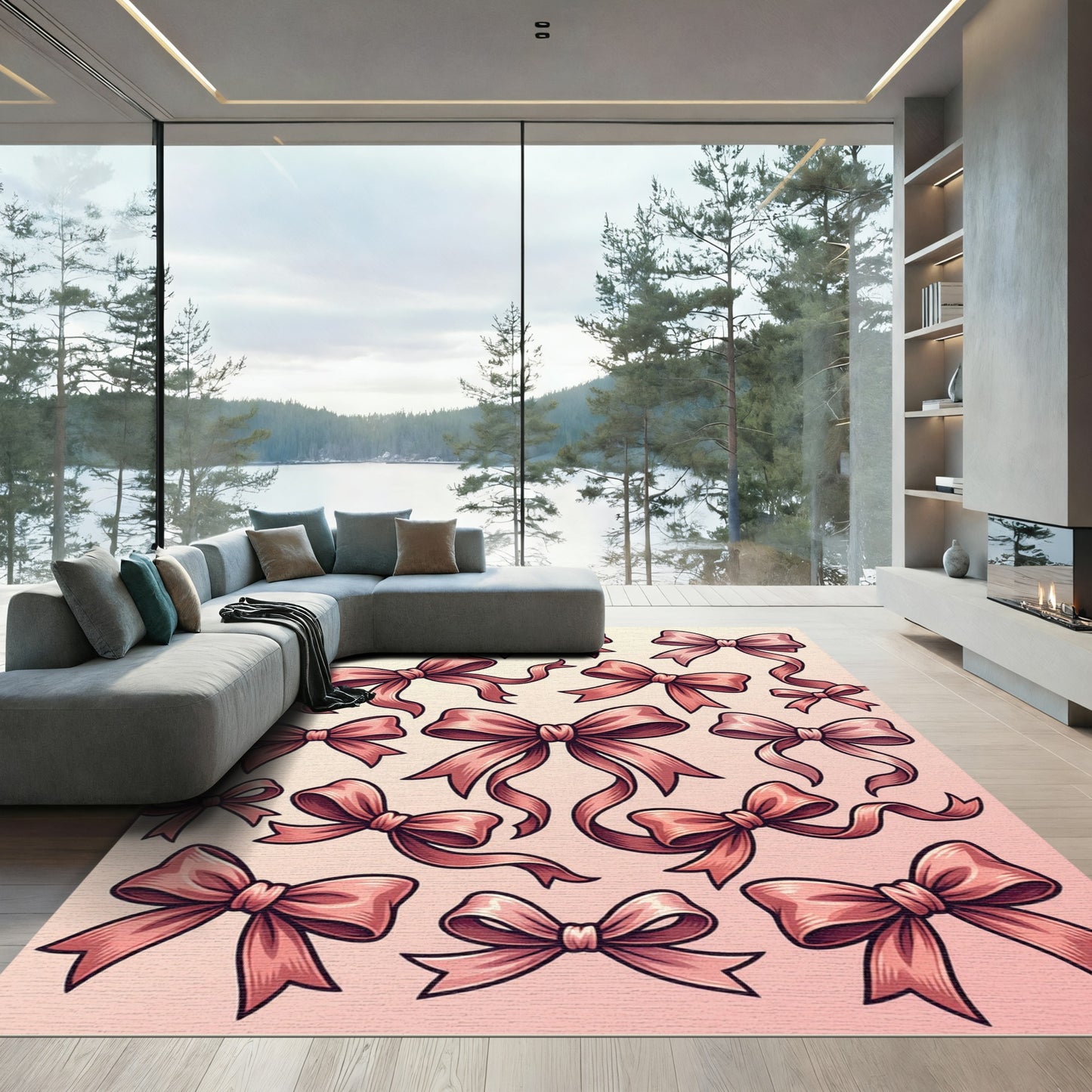 Whimsical Blush Pink Ribbon Bows Rug