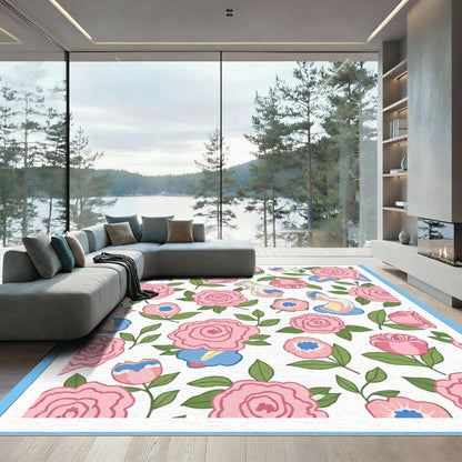 Pink Rose And Creatures Floral Collage Rug