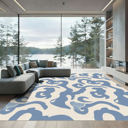 Soft Blue Abstract Organic Swirl Rug