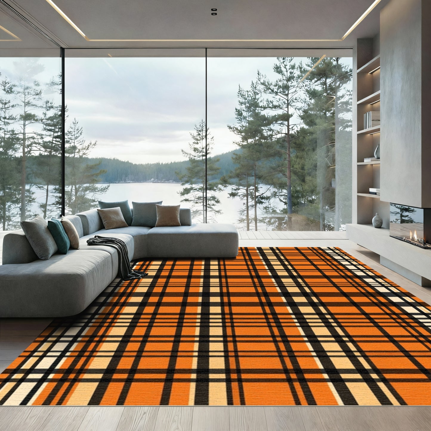Orange Black Cream Plaid Lines Rug