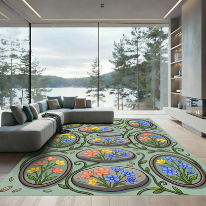 Pastel Floral Stone Meadow Art Rug