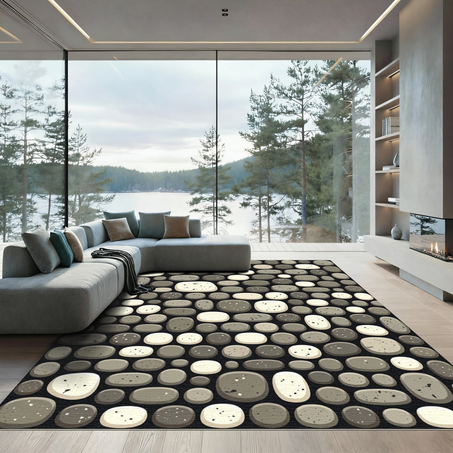 Monochrome Pebbled Stone Organic Mosaic Rug
