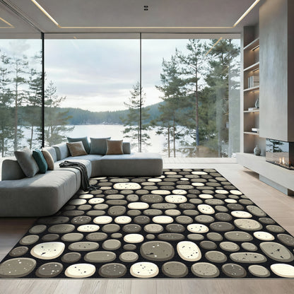 Monochrome Pebbled Stone Organic Mosaic Rug
