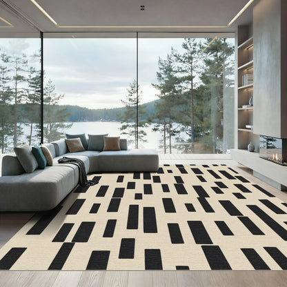Modern Black Rectangular Grid Rug