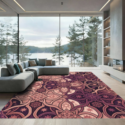 Rich Plum Floral Arabesque Medallion Rug