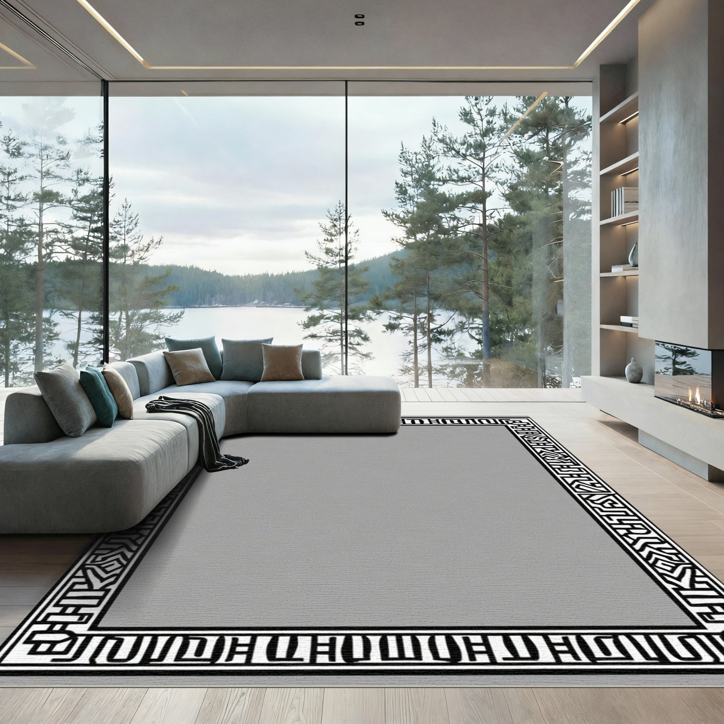 Bold Ethnic Tribal Geometric Border Rug