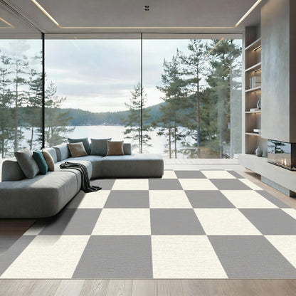 Classic Gray Checkerboard Square Rug