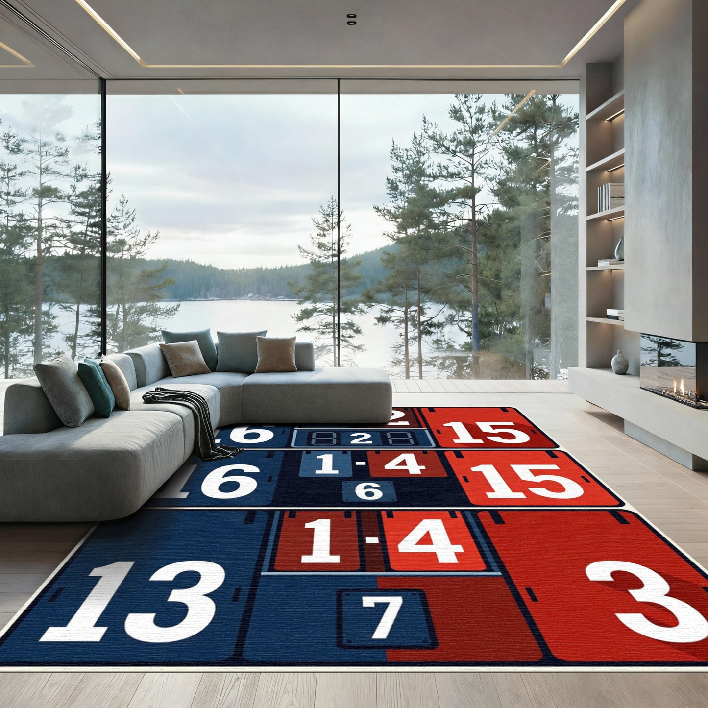 Mid Century Minimalist Scoreboard Grid Rug