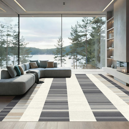 Modern Gray Cream Striped Accordion Rug