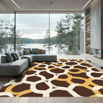 Brown Cream Yellow Interlocking Rings Rug