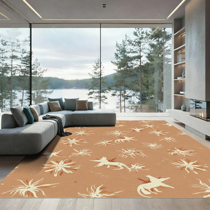 Sepia And Cream Abstract Flower Wildlife Rug