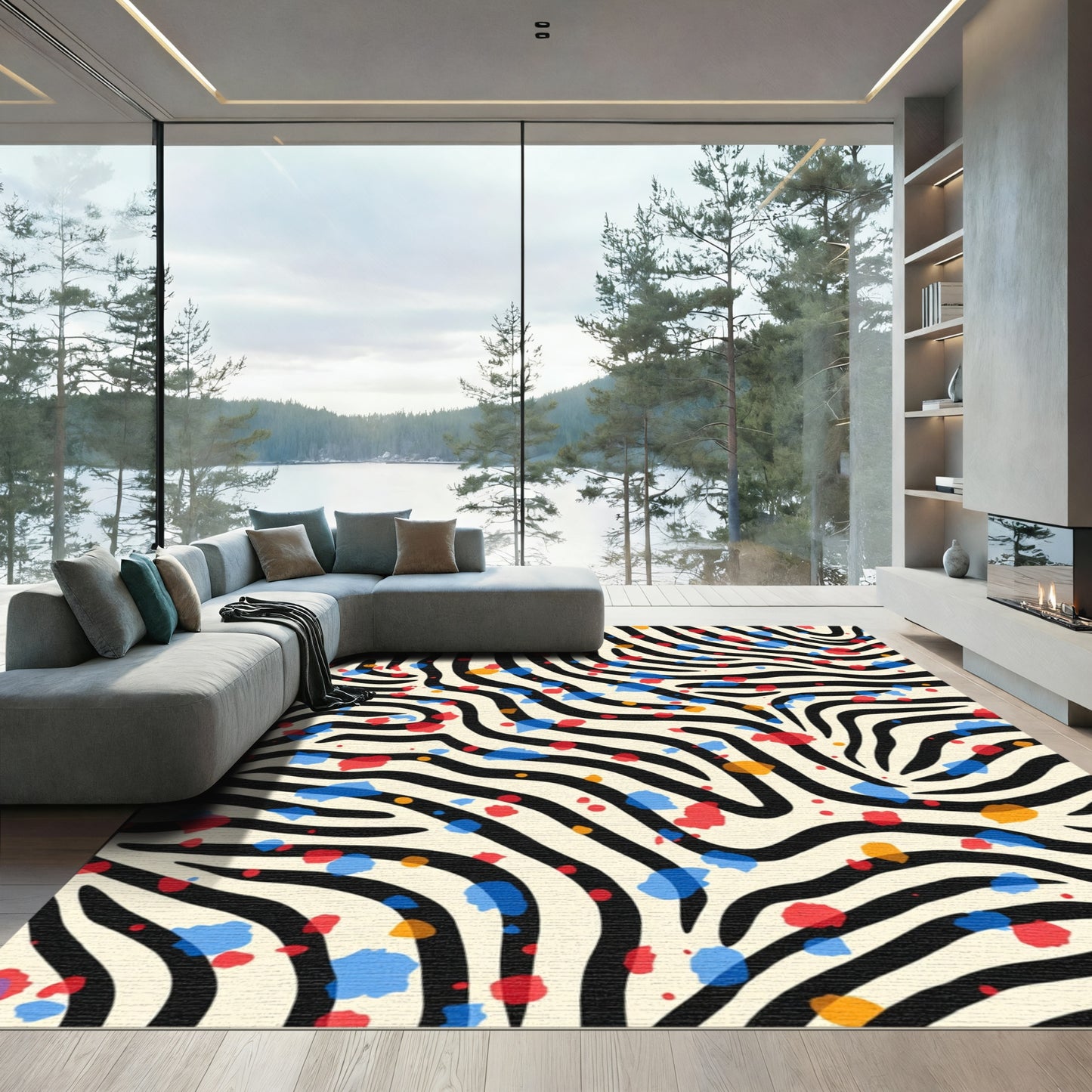 Bold Zebra Stripes Splattered Colors Rug