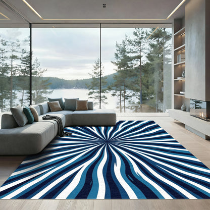 Vibrant Blue White Radial Stripes Rug