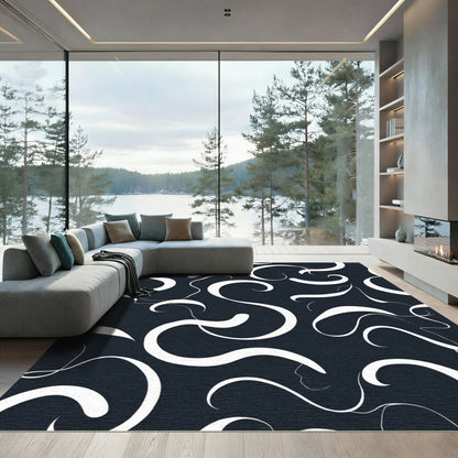 Chic White Swirls Dark Composition Rug