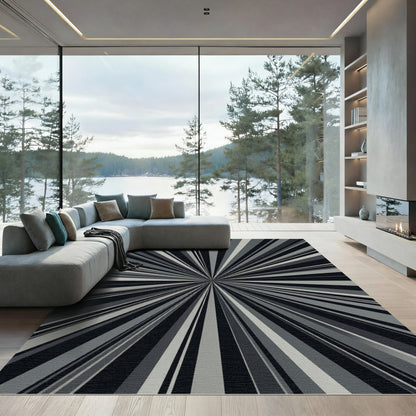 Modern Gray Sunburst Ray Rug
