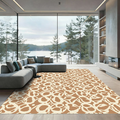 Caramel Cream Abstract Bloom Organic Rug