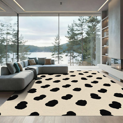 Black Leopard Spots Beige Background Rug