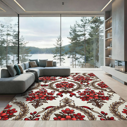 Crimson Floral Laurel Ribbon Garland Rug