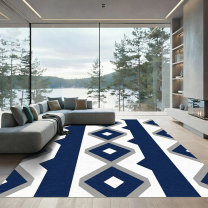Bold Navy Gray Diamond Stripe Rug