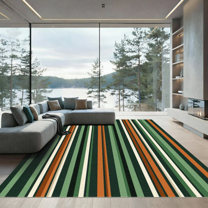 Earthy Green and Copper Vertical Striped Rug