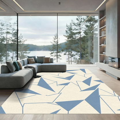 Blue Abstract Geometric Shapes Cream Rug