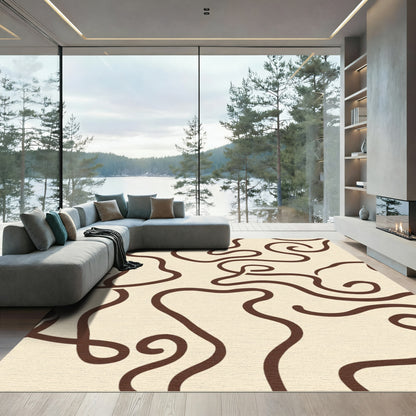 Cream Chocolate Swirl Abstract Waves Rug