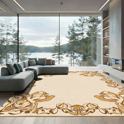 Art Nouveau Brown Floral Border Rug