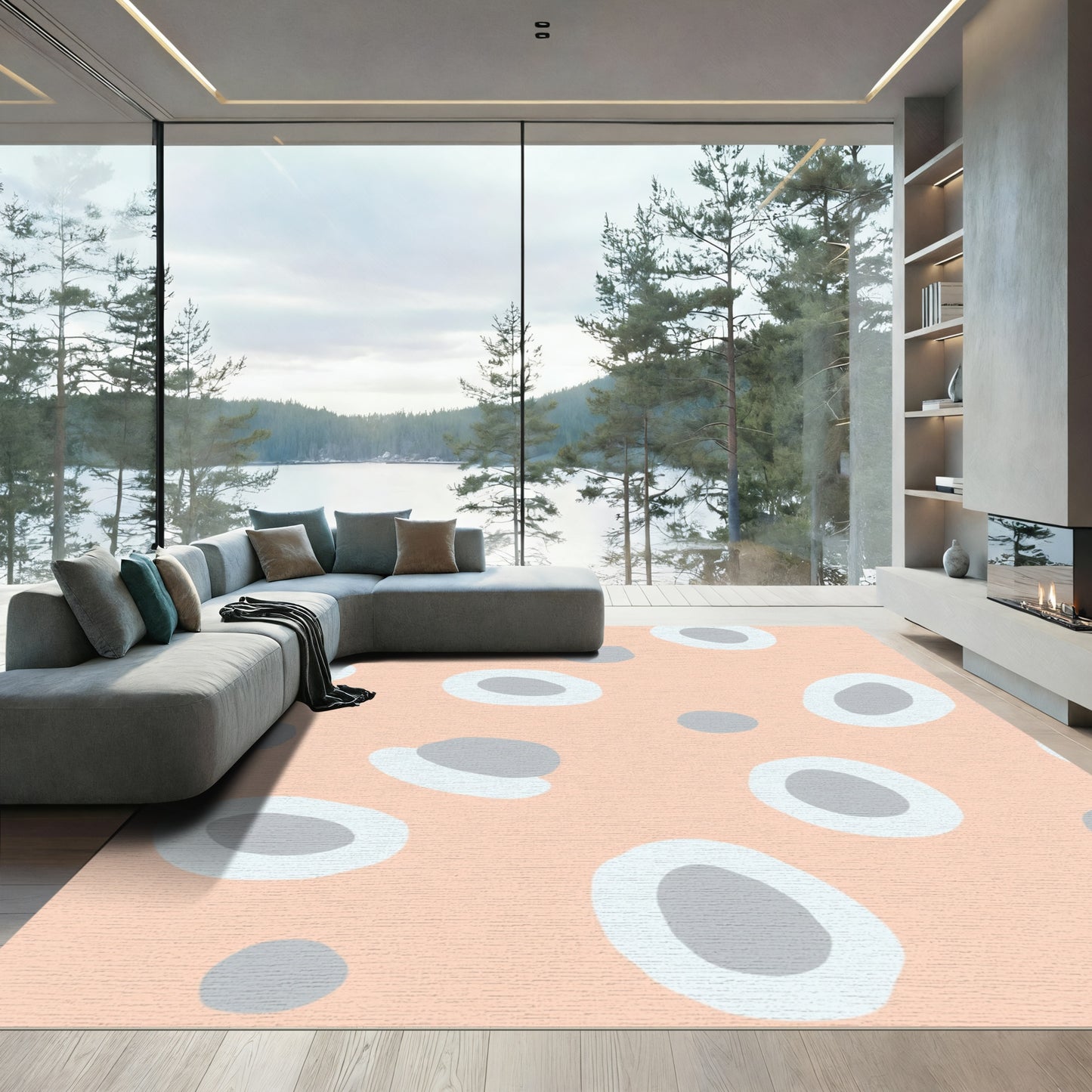 Peach Abstract Oval Blob Rug