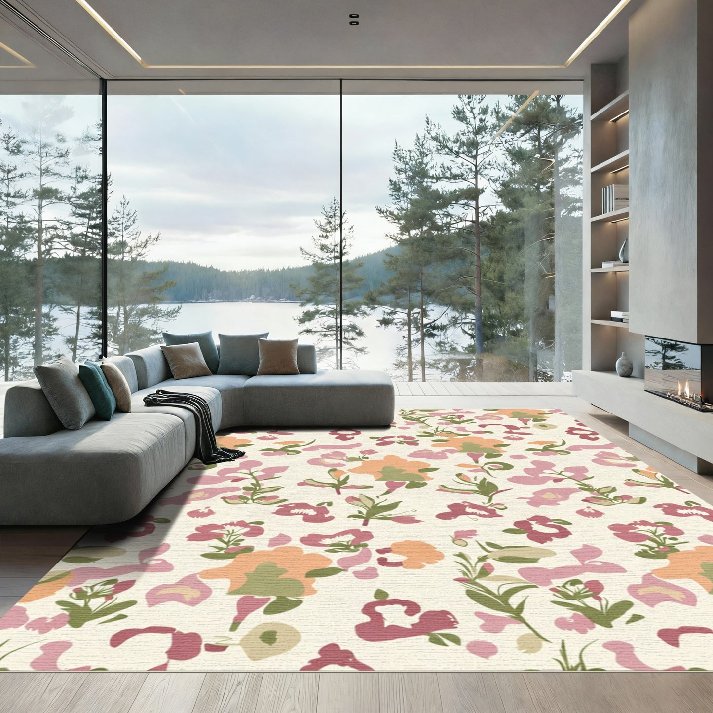 Sweet Peach Pink Floral Scatter Rug