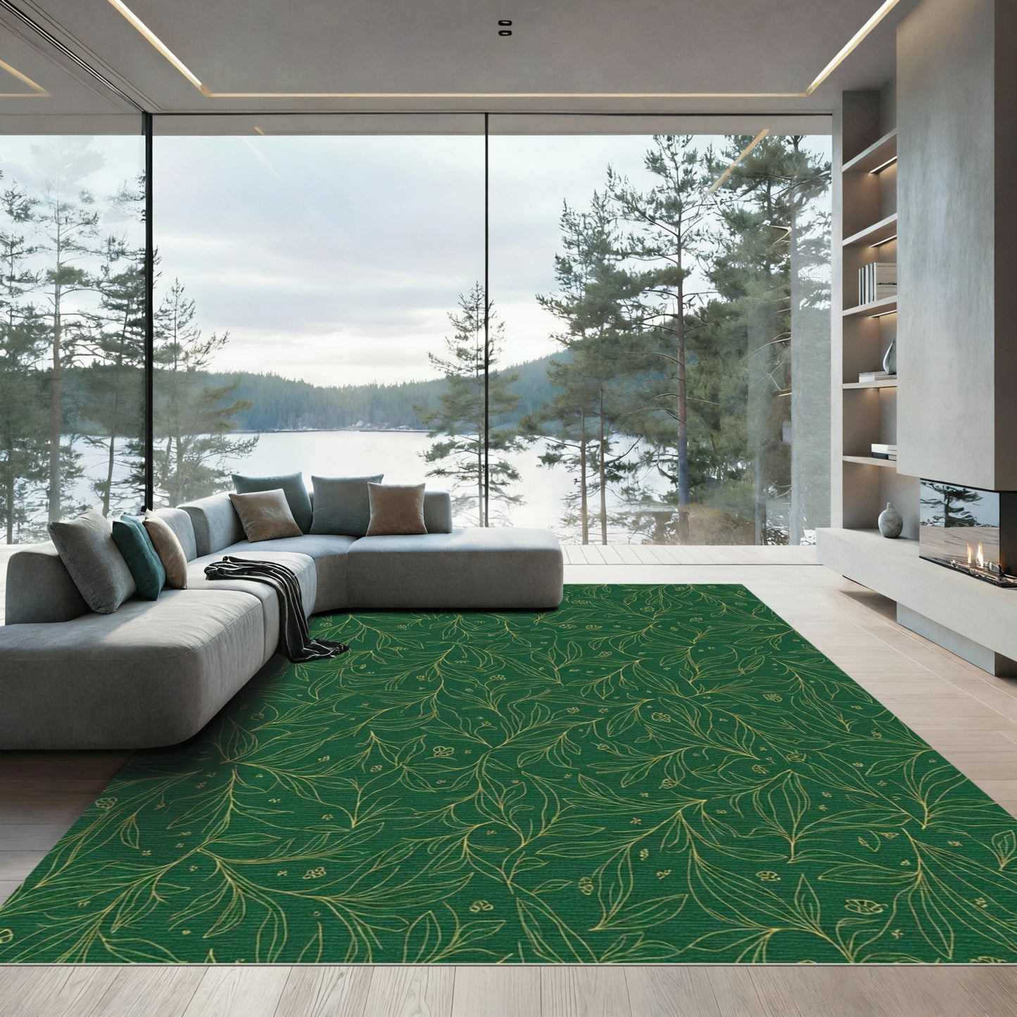 Verdant Gold Vine Botanical Pattern Rug