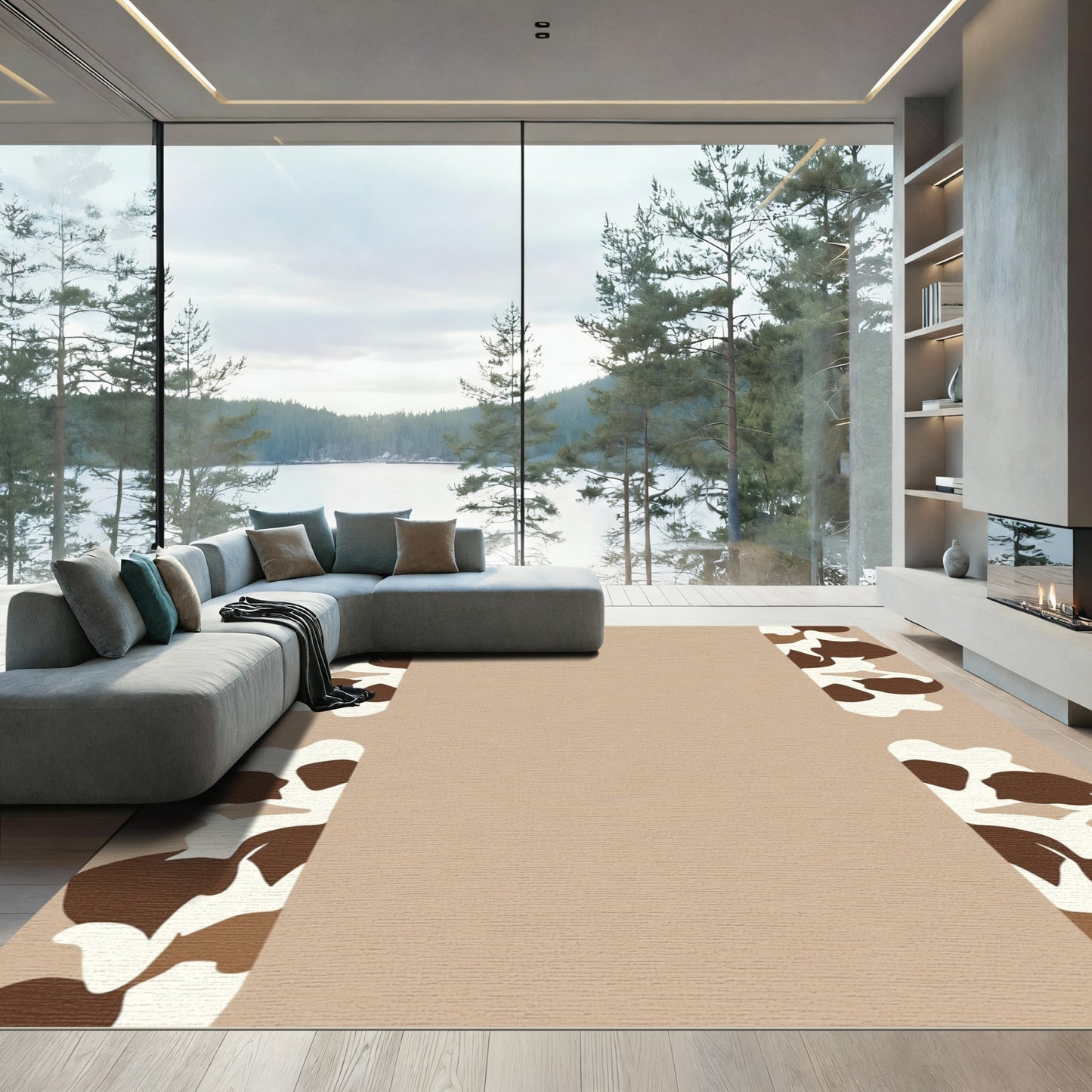 Brown White Spotted Organic Border Rug