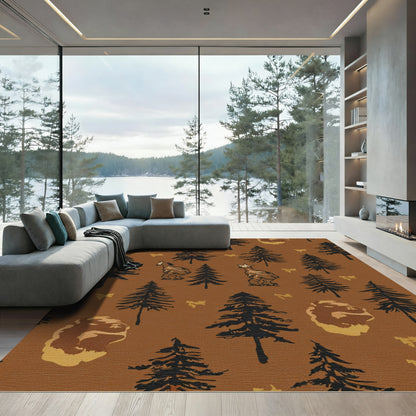 Woodland Creatures Forest Landscape Brown Rug